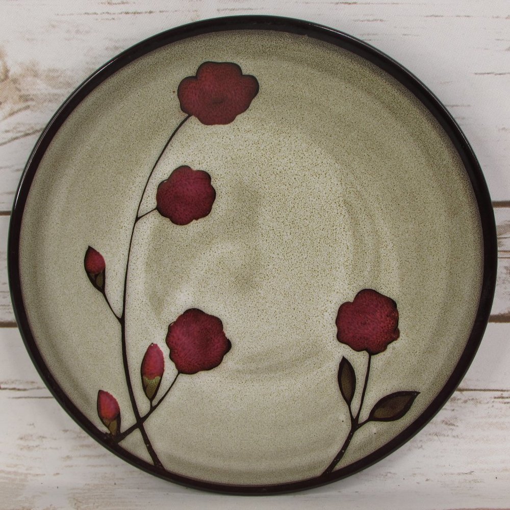 Pier 1 Red Reactive Floral Brown Speckled 8.25" Salad Dessert Plate Stoneware - Picture 1 of 7